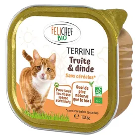 Comparer les prix de Felichef - Terrine sans céréales chat truite et dinde 100g
