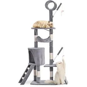 Meilleurs prix pour VOUNOT® Arbre à chat 155cm multi niveaux gris - avec griffoir niche jouet et plateforme - arbre à grimper