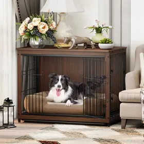 Comparer les prix de Cage Chien Intérieur Grande Taille en Bois Meuble Cage pour Chien avec Double Porte 97x58x75cm