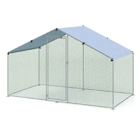 Comparer les prix de CostwayPoulailler Enceinte avec Toit en Tissu Oxford Filet en Maille Porte Verrouillable Enclos en Métal 300 x 170 x 190 cm Argent