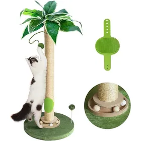 Meilleurs prix pour Griffoir 88cm avec Balle Jouet Auto-Groomer Gris Griffoir pour chatons et chats adultes. Balle interactive et jouet inclus. Auto