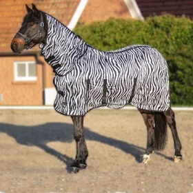 Comparer les prix de Couverture anti-mouches pour cheval avec couvre-cou et ceinture abdominale HKM Zebra