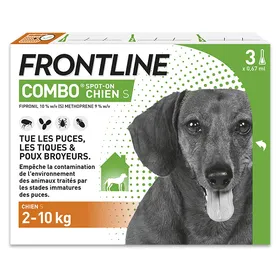 Meilleurs prix pour FRONTLINE 3 Pipettes antiparasitaires COMBO Chien - 2 à 10 kg -  Puces, tiques, poux broyeurs