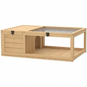 Comparer les prix de PawHut Maison enclos cage habitat pour petit animal tortues avec 2 espaces 91 x 60,5 x 32 cm bois massif jaune clair