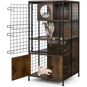 Meilleurs prix pour Meuble Pour Chat Costway, Cadre En Métal, Bol, Trous D'accès, Armoire De Rangement, Porte En Maille Verrouillable, Patins Réglables