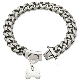 Comparer les prix de Collier pour chien en or Chaîne à maillons cubains en acier inoxydable avec médaille d'identification en forme d'os, Collier de luxe pour animal de compagnie, Utilisation pour petits, moyens et grands chiens 14IN(35CM) gray