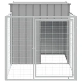 Meilleurs prix pour Niche pour chien avec cour - Akozon - 110x201x110 cm - Acier galvanisé - Gris clair - Extérieur