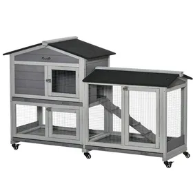 Meilleurs prix pour Clapier pour lapins - HELLOSHOP26 - 157 4 x 53 x 99 5 cm - 2 étages - 3 plateaux coulissants - roulettes