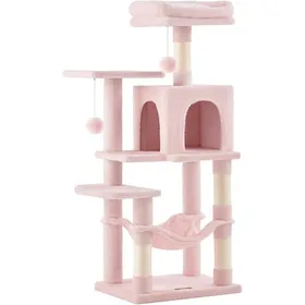 Comparer les prix de Arbre à Chat Rose Bonbon avec 4 Poteaux à Griffer et 2 Plateformes - Hauteur 112 cm