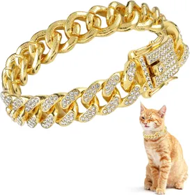 Comparer les prix de Accessoires de Bijoux de Mode Chaîne Cubaine Dorée Collier pour Chat Collier pour Chaton Chat en Cristal Strass de Luxe Pour Chats XL or
