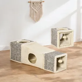 Meilleurs prix pour Tunnel de jeu crème en panneaux de particules avec abris et balle suspendue 98 x 30 x 30 cm