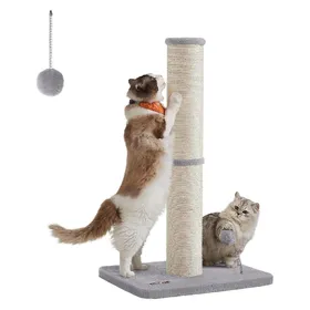 Meilleurs prix pour Feandrea Kratzsäule mit Plüschball und Glocke (85 cm, Beige, Gris colombe), Arbre à chat
