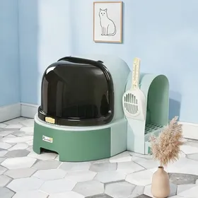 Comparer les prix de Bac à litière fermé 52 x 60 x 42 cm porte latérale et bac amovible plastique vert