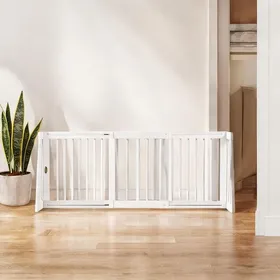 Meilleurs prix pour Barrière de sécurité bois massif blanc 3 panneaux rétractable 71-190 cm pour - Blanc Bois massif 190 x 38.5 x 56 cm Ref G3NSHY