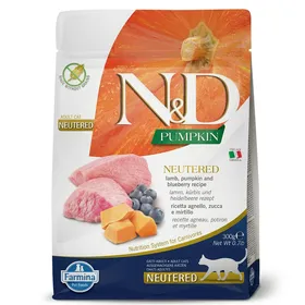 Comparer les prix de N&D Pumpkin Cat Lamb & Blueberry NEUTERED Adult 300 GR