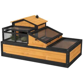 Comparer les prix de Maison pour Tortue en Bois avec Balcon Plateau et Toit Ouvrant Intérieur Extérieur Jaune