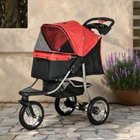 Meilleurs prix pour Poussette pliable 3 roues pour chien et chat en tissu Oxford warm red et noir 109 5 x 54 5 x 106 5 cm