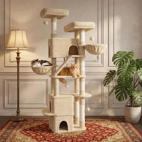 Comparer les prix de Arbre à chat 8 niveaux hauteur réglable idéal Maine Coon et Ragdoll accès aisé spacieux confortable jeux libres