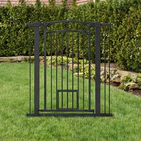 Meilleurs prix pour Barrière de protection pour escaliers et portes hauteur 106 cm largeur réglable porte pour chat intégrée noir
