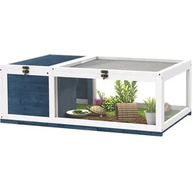 Meilleurs prix pour Enclos pour tortues en bois avec abri principal et dessus ouvrant 91 x 60 5 x 32 cm bleu