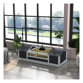 Meilleurs prix pour Enclos pour tortue terrestre - AKOZON - 9403 - 2 niches & aire de jeu - Support lampe réglable - Bois gris 120×565×43 cm