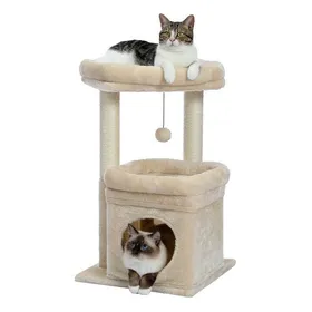 Comparer les prix de PAWZ Road Petit Arbre à Chat 60 cm, Tour de Jeux avec 2 Poteaux à Griffer Robuste, 1 Condo Spacieux & 1 Grand Perchoir, Beige