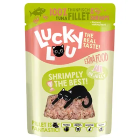 Comparer les prix de 12x70g Extra Food thon et crevettes en gelée Lucky Lou nourriture humide pour chat