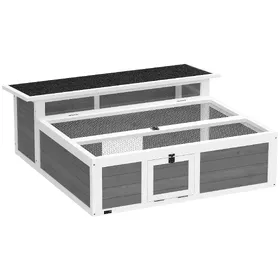 Comparer les prix de PawHut Maison Tortue Terrestre Habitat 2 Zones avec Double Toit Ouvrant Bitumé et Grillagé Fenêtre 113x106,5x44,5cm Gris Foncé