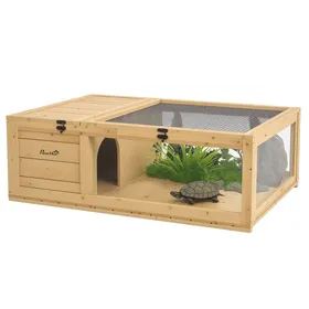 Comparer les prix de Enclos pour Tortue de Terre en Bois Maison Reptile avec Toit Grillagé et Niche 91 x 605 x 32 cm