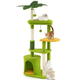 Comparer les prix de CostwayArbre à Chat Mignon Tour Multi-niveaux avec Feuilles Artificielles Condo Perchoir Rembourré Poteaux à Griffer en Sisal Vert
