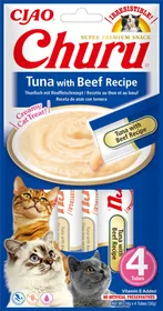 Meilleurs prix pour Ciao Churu Sticks de INABA Cat Treat - Tuna & Beef Flavour (4 x 14 g) / Soft & Creamy Cat Treat, Delicious & Healthy Snack, Squeezable Purée Food Topper, Pill Assist, Natural, Grain Free