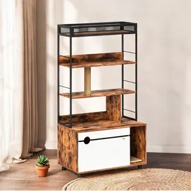 Meilleurs prix pour Meuble cache-litière en bois 80 x 48 x 152 cm avec griffoir et 3 étagères classic brown pour chats jusquà 6 kg