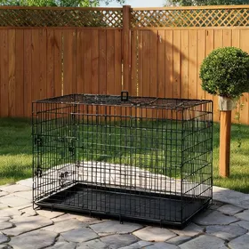 Comparer les prix de Cage pliante pour chien avec plateau amovible structure acier et plastique noir 121 x 77 x 82 cm