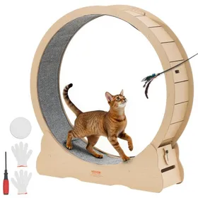 Comparer les prix de VEVOR Roue pour Chat 120 cm Roue d'Exercice pour Chat 8,6-12,7 kg Tapis Roulant pour Chats Intérieur pour Course Marche Entraînement, avec Piste en Moquette, Mécanisme de Verrouillage, Couleur Bois
