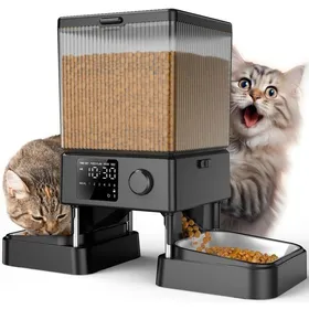 Meilleurs prix pour Oneisall 5L Distributeur Croquettes Chat Automatique Double Distributeur de Nourriture 2 Bols pour Chat/Chien Enregistreur Vocal