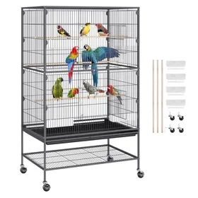 Comparer les prix de Cage Oiseau - Vevor - Grande Cage À Oiseaux Sur Roulettes Avec Support Roulant 132 Cm Intérieur