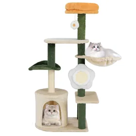 Comparer les prix de CostwayArbre à Chat à Fleurs Mignon Tour Moderne pour Chat avec Perchoir Supérieur en Peluche Condo Confortable Griffoir et Planche en Sisal Coloré
