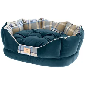 Comparer les prix de Ferplast couchage rembourré pour chats et chiens CHARLES 50, divan avec coussin, sofa pour animaux, écossais, velours doux, lavable, 45x35x17, bleu