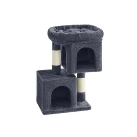 Comparer les prix de Feandrea Arbre à Chat, Tour de Jeux 67 cm, S, Maison pour Chatons Jusqu’à 3 kg, Grande Plate-Forme, 2 Niches, Griffoir, Gris Foncé