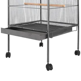 Comparer les prix de Cage à oiseaux - KAI - Modèle Noir - 66 x 66 x 155 cm - Acier et bois - 4 perchoirs en bois