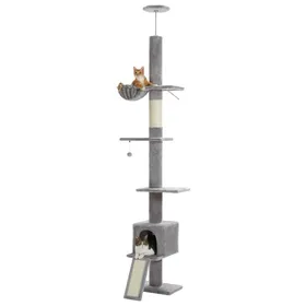 Meilleurs prix pour PAWZ Road Arbre a Chat au Plafond Ajustable 216-273 cm, Arbre à Chat avec Hamac & Condo & Ceinture Anti-Chute, Gris.