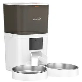 Comparer les prix de PawHut Distributeur Croquettes Chat Automatique 2 Animaux 6L Double Bol Inox WiFi Tuya App ABS 37x36x35cm Blanc