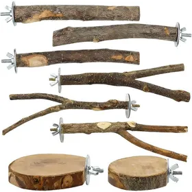 Comparer les prix de 8 Perchoirs en Bois Naturel pour Oiseaux - Jouets à Mâcher pour Cage - Accessoires de Nettoyage du Bec pour Perruches Calopsittes