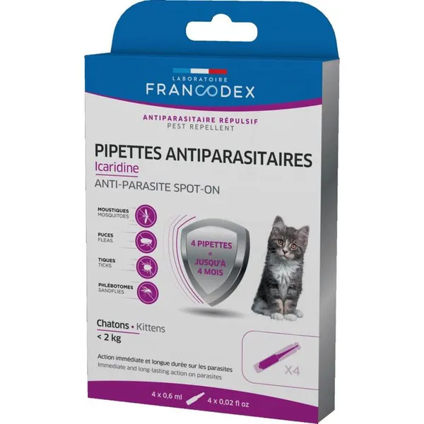 Soin Chat - Francodex Pipettes antiparasitaires spécial chaton Icaridine -  4 x 0,6 m – photo 2