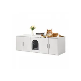 Meilleurs prix pour Meuble cache-litière en bois pour 2 chats chambres doubles 1 47 x 0 46 x 0 45 m 5 portes et rangement blanc