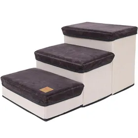 Meilleurs prix pour Échelle pliable et élastique pour chien, grande capacité, 3 niveaux de rangement, marchepied pour chiot gris