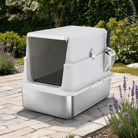 Comparer les prix de Bac à litière XL fermé en acier inoxydable capacité 7 kg classic gray 60 2 x 40 2 x 43 3 cm
