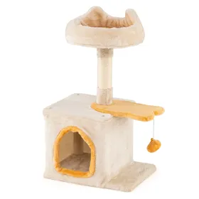 Comparer les prix de CostwayArbre à Chat pour Chatons Tour pour Chats avec Perchoir en Peluche Condo Poteaux à Griffer en Sisal Plateforme en Forme de Poisson Jaune