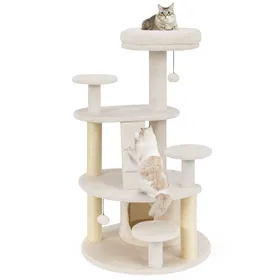 Meilleurs prix pour CostwayArbre à Chat Multi-Niveaux avec Condo Perchoir Rembourré Poteaux à Gratter Boule en Peluche Suspendue Plates-formes de Saut Blanc