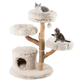 Meilleurs prix pour CostwayArbre à Chat Moderne Tour de 102 cm avec Branches en Bois Véritable Condo 2 Plateformes Perchoir Griffoir en Jute Balle Suspendue Blanc